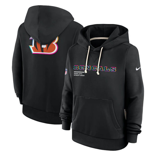 Women's Black Cincinnati Bengals 2025 Crucial Catch Club Pullover Hoodie(Run Small)
